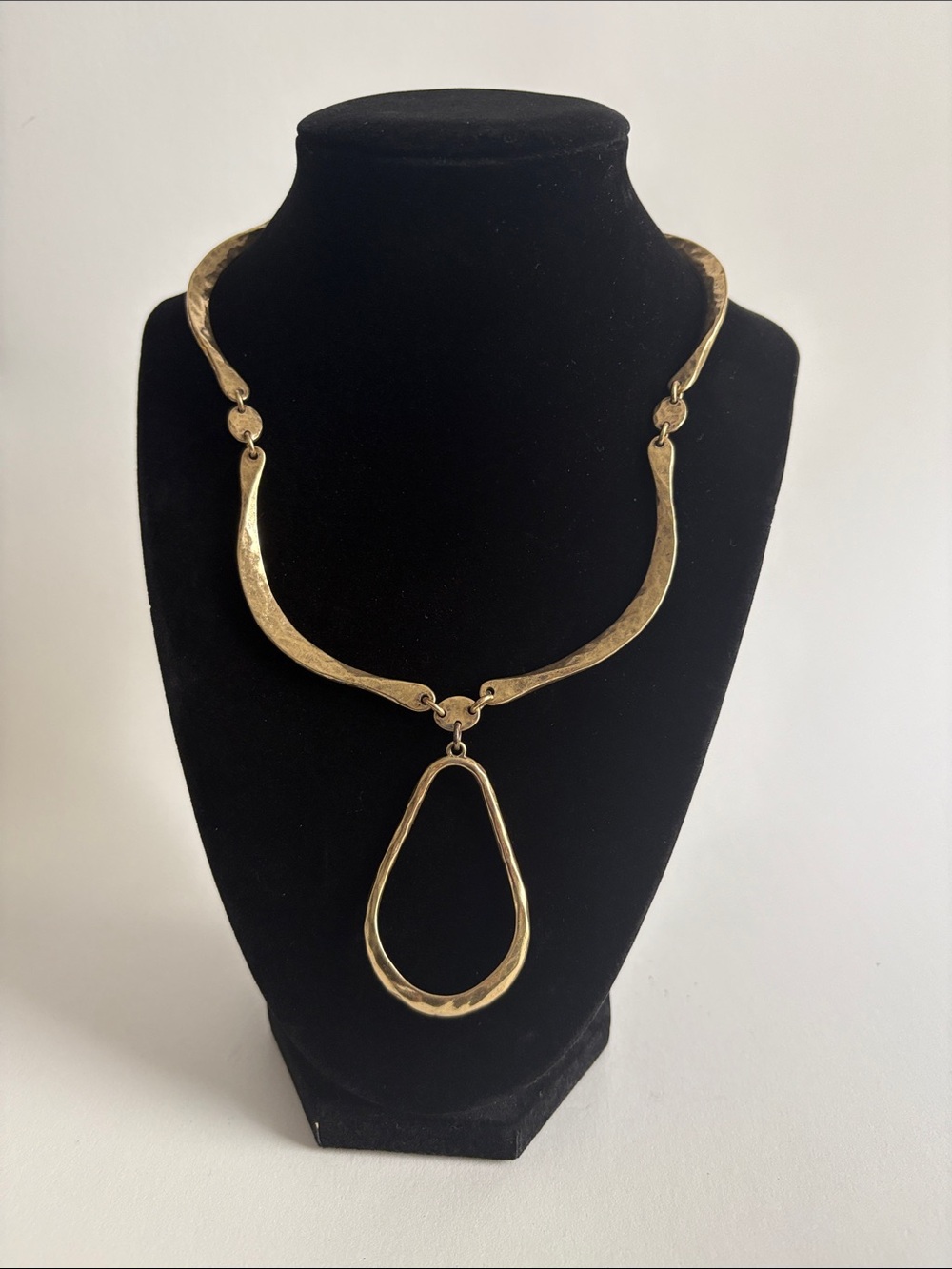 Lucky Brand Gold Hammered Teardrop Necklace Statement Jewelry